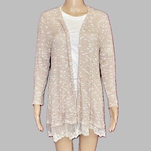 Light Knit Mesh Embroidered Open Front Cardigan XL